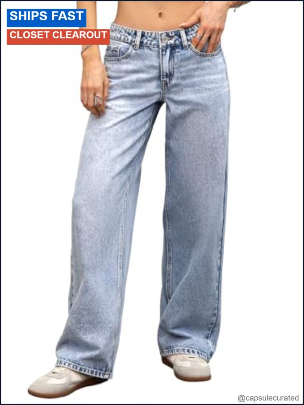 Low Rise Baggy Jeans Women Straight Leg Denim Pants Cotton